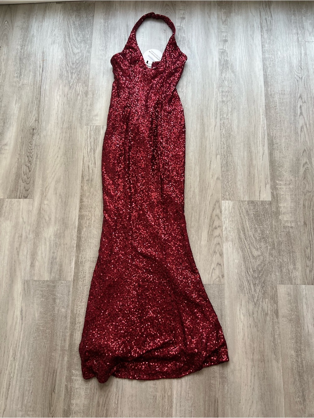 Sequin Halter Red Evening Gown